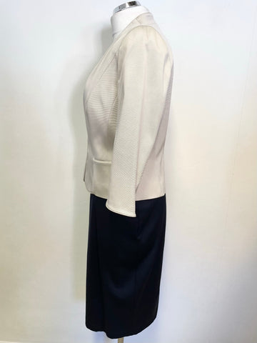 BRAND NEW PHASE EIGHT SLEEVELESS CREAM & NAVY BLUE PENCIL DRESS & SHORT JACKET SIZE 12