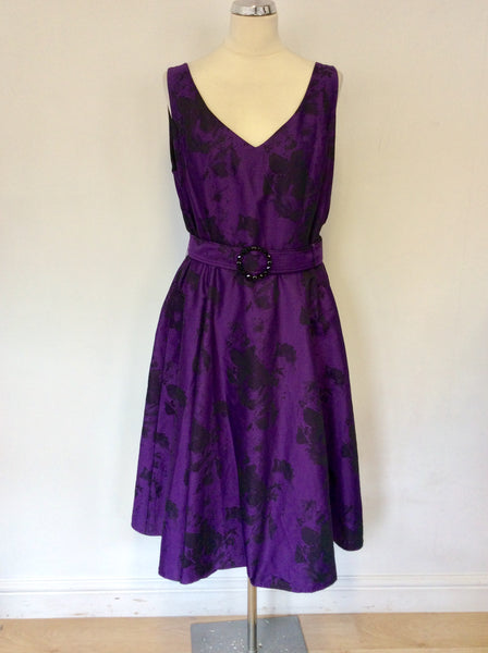 PHASE EIGHT PURPLE & BLACK FLORAL PRINT SPECIAL OCCASION DRESS SIZE 16