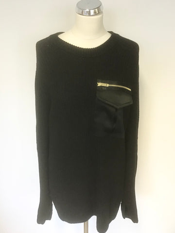 DESIGNER RAG & BONE BLACK ‘GREER ARMY’ COTTON BLEND JUMPER SIZE M