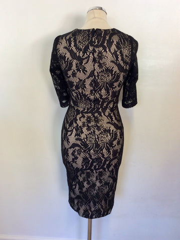 PIED A TERRE BLACK LACE NUDE LINED PENCIL DRESS SIZE 8