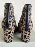 HOBBS DARK BROWN & CAMEL PONYSKIN LEOPARD PRINT HEELED ANKLE BOOTS SIZE 6/39