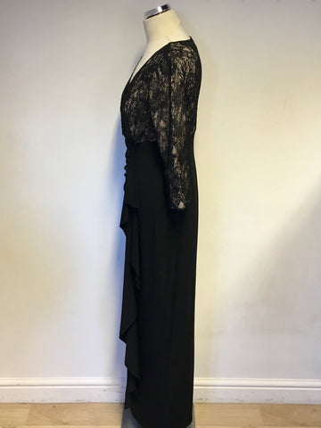 LONDON TIMES BLACK LACE TOP 3/4 SLEEVE LONG EVENING DRESS SIZE 8 UK 12