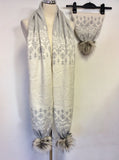 MINT VELVET LIGHT GREY & WHITE SNOWFLAKE JUMPER & MATCHING HAT & SCARF SIZE 14