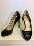 KAREN MILLEN BLACK PATENT LEATHER PEEPTOE HEELS SIZE 3.5/36