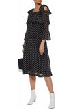 BRAND NEW GANNI BLACK & WHITE SPOT MONETTE GEORGETTE COLD SHOULDER MIDI DRESS SIZE 36 UK 10