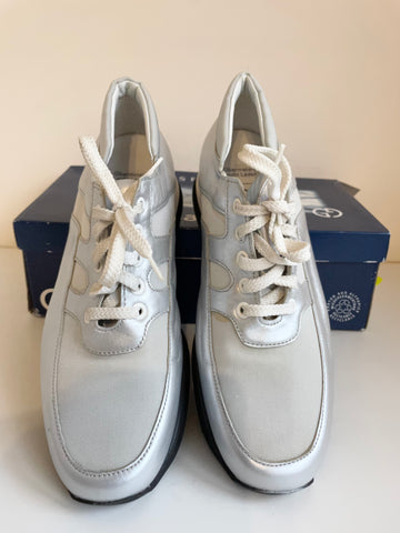 BRAND NEW GABOR SPORT SILVER LEATHER TRAINERS SIZE 4.5/37.5