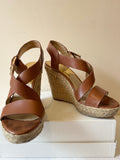 MICHAEL KORS TAN LEATHER WEDGE HEEL SANDALS SIZE 5/38