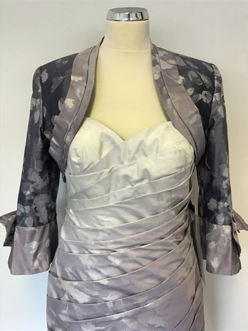 BRAND NEW MASCARA SILVER GREY FLORAL PRINT DRESS & BOLERO JACKET SIZE 12