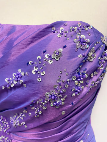 MARK LESLEY PURPLE BEAD & SEQUIN EMBELLISHED STRAPLESS COCKTAIL DRESS SIZE 10