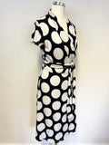 HOBBS NAVY BLUE & WHITE SPOT SHORT SLEEVE WRAP DRESS SIZE 6