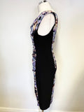 PHASE EIGHT BLACK & MULTI COLOURED FLORAL PANELLED STRETCH JERSEY PENCIL DRESS SIZE 10