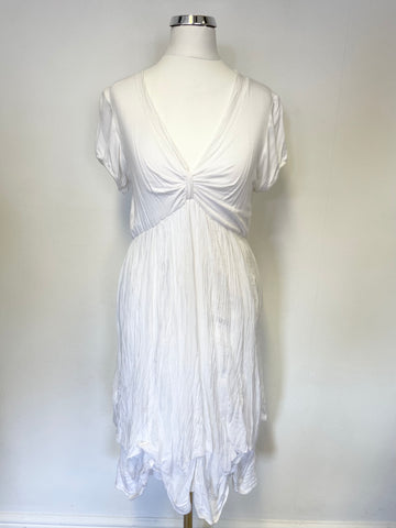 PHASE EIGHT WHITE SHORT SLEEVE STRETCH JERSEY & SILK PARACHUTE HEMLINE DRESS SIZE M