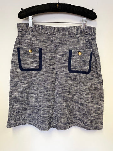 WHISTLES NAVY & WHITE TWEED A LINE SKIRT WITH POCKETS SIZE 14