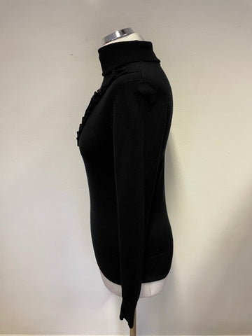JESIRE BLACK WOOL BLEND POLO NECK FRILL TRIM LONG SLEEVE JUMPER SIZE P UK SMALL
