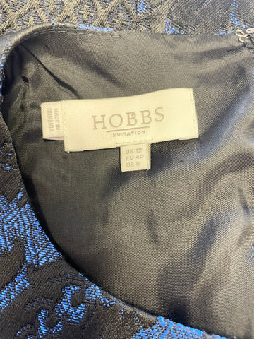 HOBBS INVITATION BLACK & BLUE DAMASK PRINT PANEL SLEEVELESS PENCIL DRESS SIZE 12