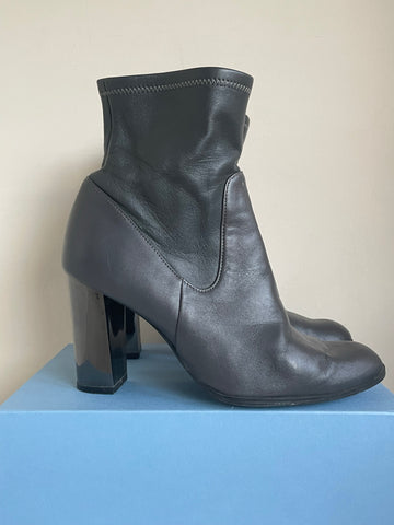 MARKS & SPENCER AUTOGRAPH DARK GREY LEATHER PEWTER BLOCK HEEL ANKLE BOOTS  SIZE 8/42