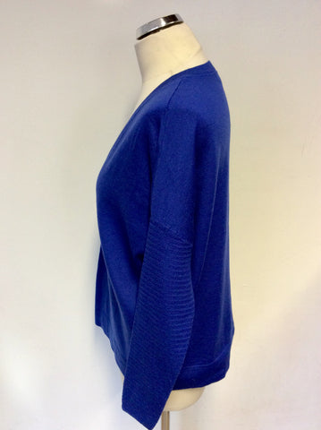 REISS ELECTRIC BLUE RAYA WOOL V NECK JUMPER SIZE M