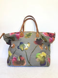 ITALIAN ROBERTA PIOU TAN LEATHER & FLORAL PATTERN FABRIC SHOULDER SHOPPER BAG