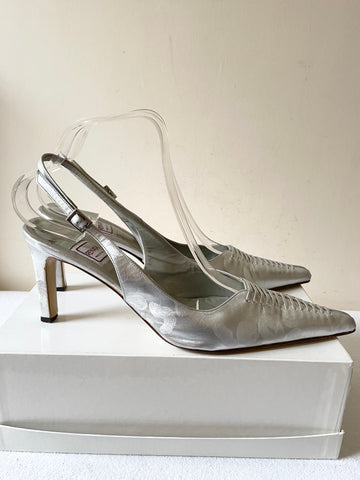RENATA SILVER LEATHER POINTED TOE SLINGBACK HEELS SIZE 7.5/41