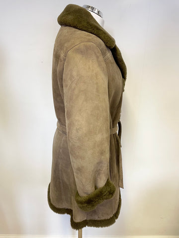 VINTAGE WALLACE SACKS BROWN BELTED SHEEPSKIN JACKET SIZE 16