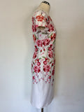 HOBBS INVITATION WHITE & PINK FLORAL PENCIL DRESS SIZE 10