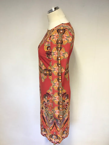 NINE WEST RED PRINT LONG SLEEVE DRESS SIZE 4 UK 8