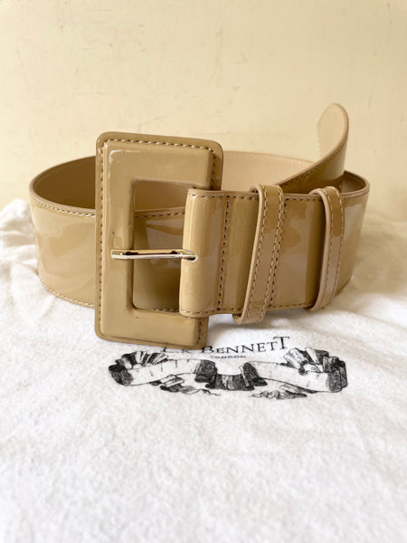 BRAND NEW LK BENNETT CAMEL PATENT LEATHER BELT SIZE S