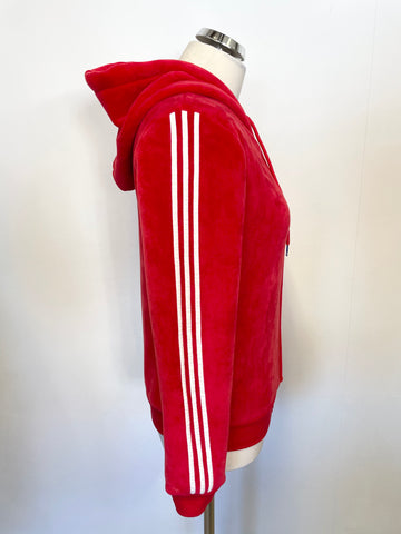 BRAND NEW ADIDAS RED VELOUR ZIP UP HOODED TRACK SUIT SIZE 10/12