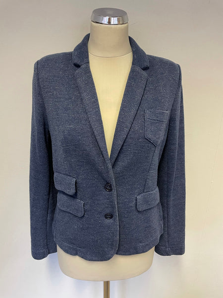 WHISTLES BLUE FITTED COTTON BLEND JACKET SIZE 10