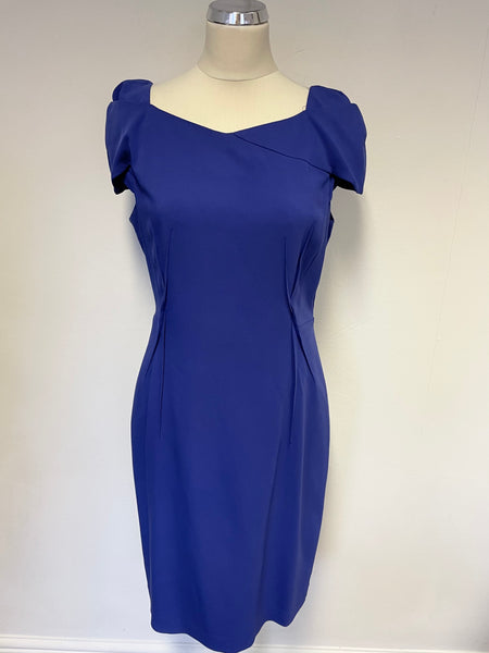 REISS BLUE CAP SLEEVED KNEE LENGTH PENCIL DRESS SIZE 14