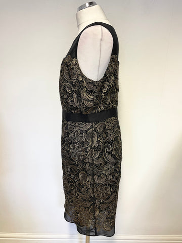 BRAND NEW SAVOIR GOLD LACE OVER BLACK SLEEVELESS SPECIAL OCCASION DRESS SIZE 16