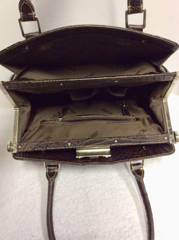 HOBBS DARK BROWN LEATHER CROC DESIGN TOTE/ SHOULDER BAG