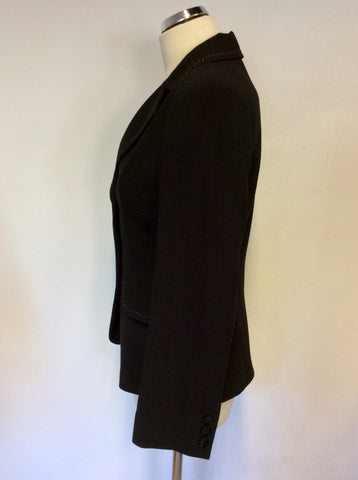 HOBBS BLACK & WHITE STITCH TRIM WOOL TROUSER SUIT SIZE 10