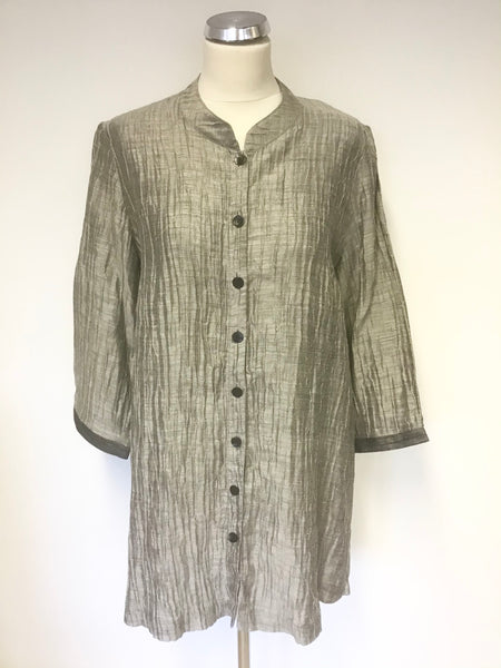 SAHARA SILVER GREY CRINKLE DESIGN 3/4 SLEEVE BUTTON FASTEN TUNIC TOP SIZE M