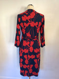 HOBBS NAVY BLUE & RED PRINT WRAP DRESS SIZE 12