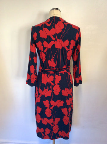 HOBBS NAVY BLUE & RED PRINT WRAP DRESS SIZE 12