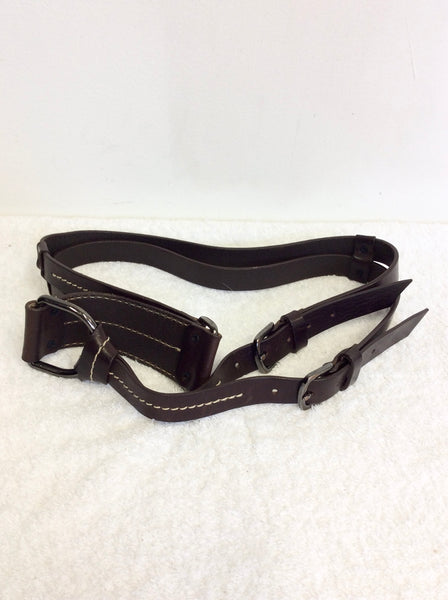 UNBRANDED DARK BROWN LEATHER SPLIT TWIN BUCKLE FASTEN BELT SIZE M/ L