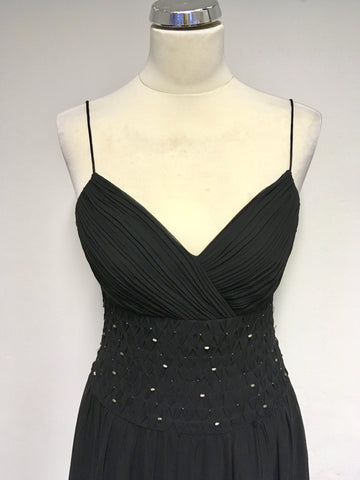MONSOON BLACK BEADED TRIM SILK STRAPPY SPECIAL OCCASION DRESS SIZE 10