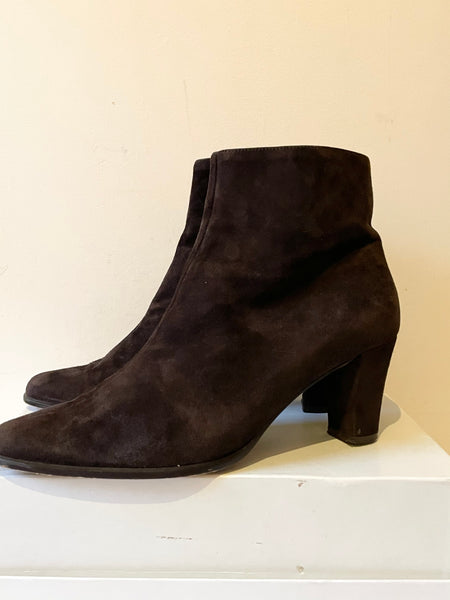 LK BENNETT DARK CHOCOLATE BROWN SUEDE ANKLE BOOTS SIZE 7/40