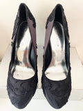 KAREN MILLEN BLACK LACE & DARK GREY SATIN SPECIAL OCCASION HEELS SIZE 6/39