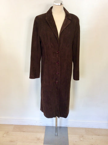 ALTERNA DARK BROWN SUEDE KNEE LENGTH COAT SIZE 3 UK 14/16