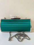 KAREN MILLEN GREEN SILK HARD CASE CLUTCH/ SHOULDER BAG