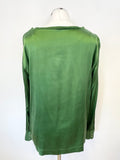 MARCCAIN EMERALD GREEN SILK LONG SLEEVED TOP SIZE 4 UK 14