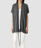 ALL SAINTS CHARCOAL GREY KNIT SHORT SLEEVE DRAWSTRING TIE GILET SIZE L