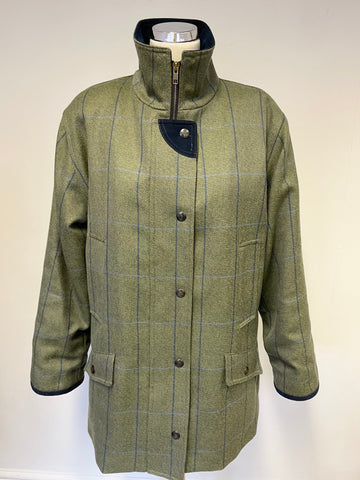 COUSINS OF CHELTENHAM GREEN & BLUE CHECK PURE NEW WOOL COUNTRY JACKET SIZE M