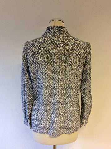 REISS JEAN CUBE PRINT GREY SILK SHIRT SIZE 10