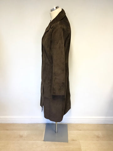 PHASE EIGHT BROWN SUEDE KNEE LENGTH COAT SIZE 12