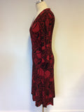 PHASE EIGHT RED & BLACK PRINT 3/4 SLEEVE WRAP DRESS SIZE 12