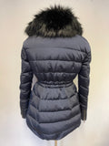 ZARA WOMAN NAVY BLUE FUR TRIM DOWN & FEATHER FILLED JACKET WITH INNER HOOD SIZE L