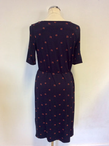 HOBBS NAVY BLUE & PINK FLORAL PRINT TIE WAIST STRETCH JERSEY DRESS SIZE 10